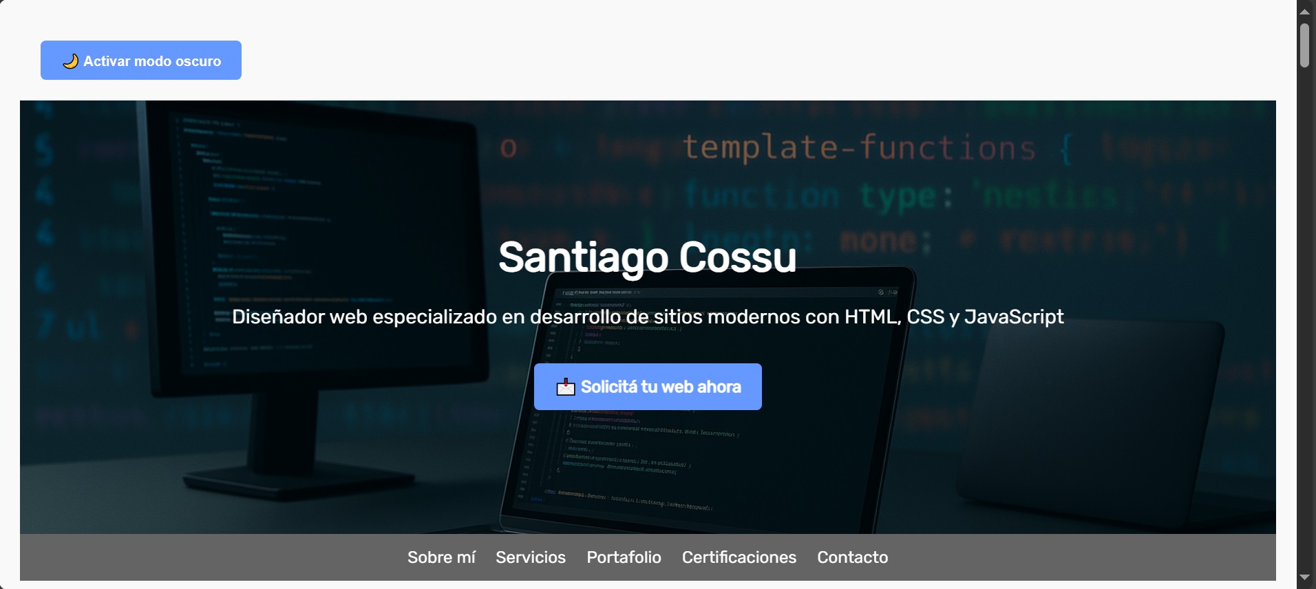 Portada principal del sitio web de Santiago
