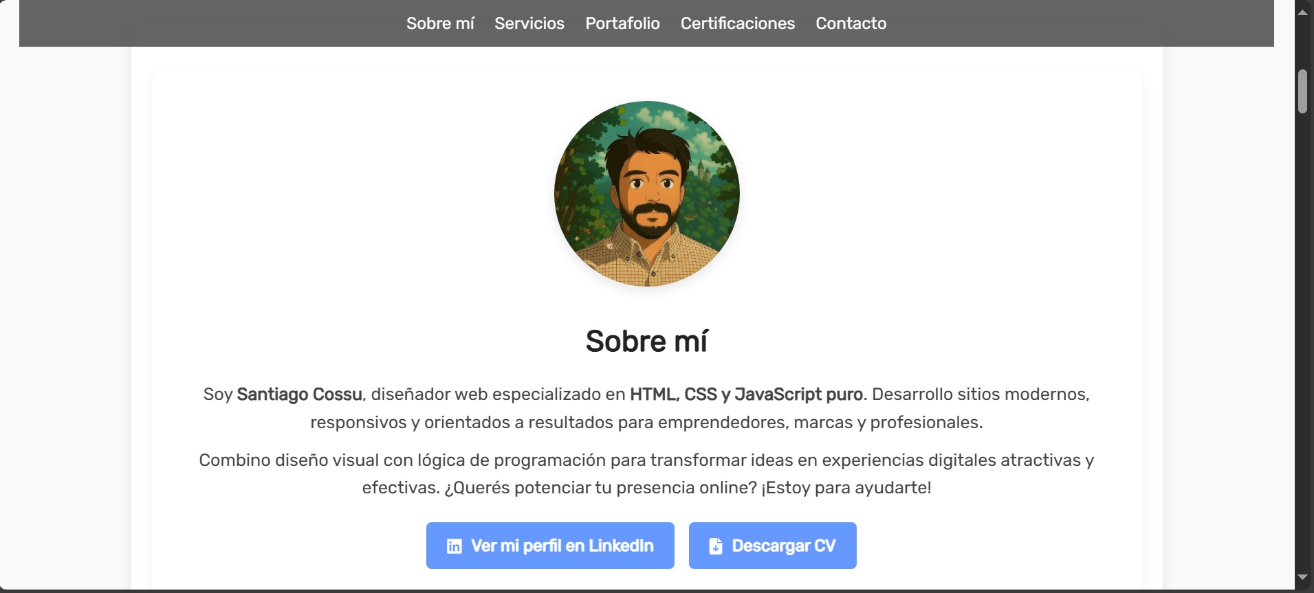 Sección sobre mí de Santiago Cossu