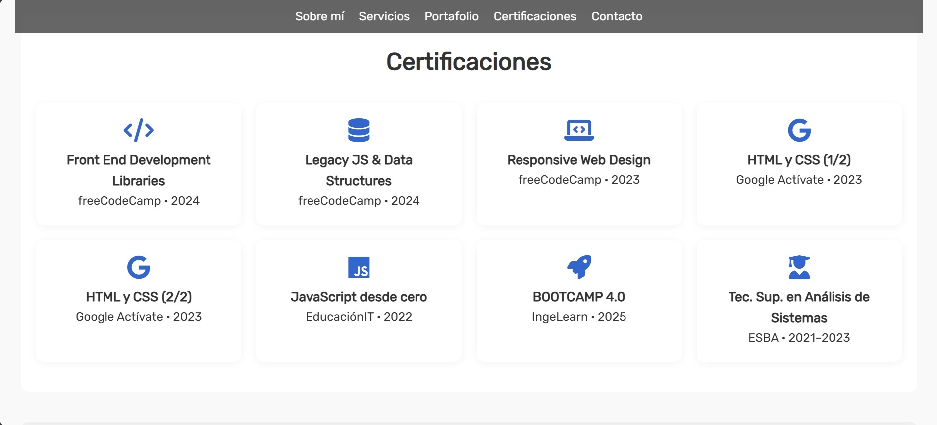 Certificaciones obtenidas por Santiago