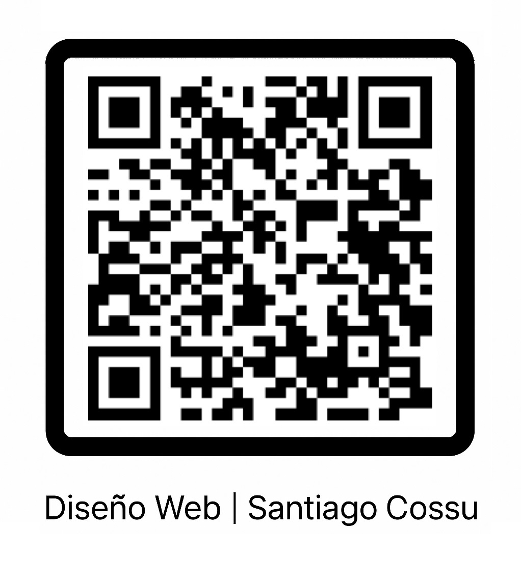 Código QR con enlace al sitio web de Santiago Cossu